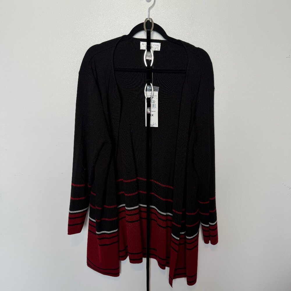 NWT Norten Womans Black& Ruby Red Cardigan Sweater Size 1X